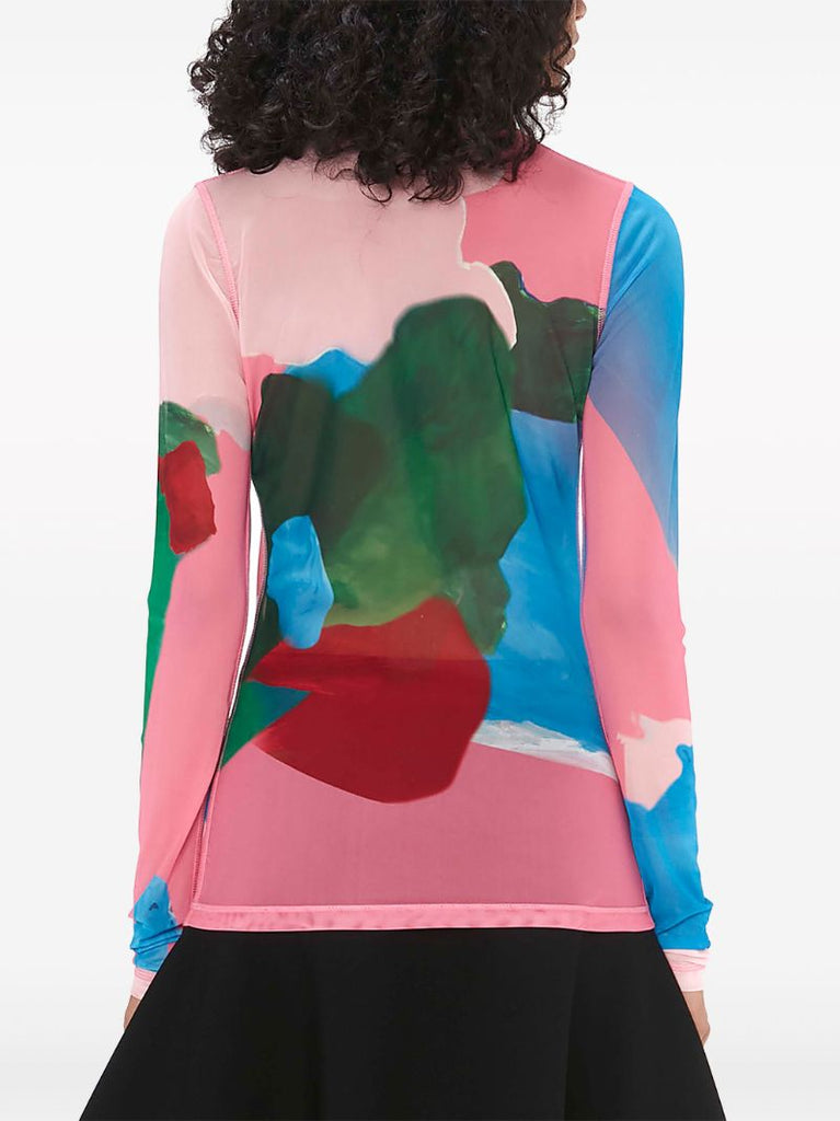 Pink Long-sleeve Mesh Top