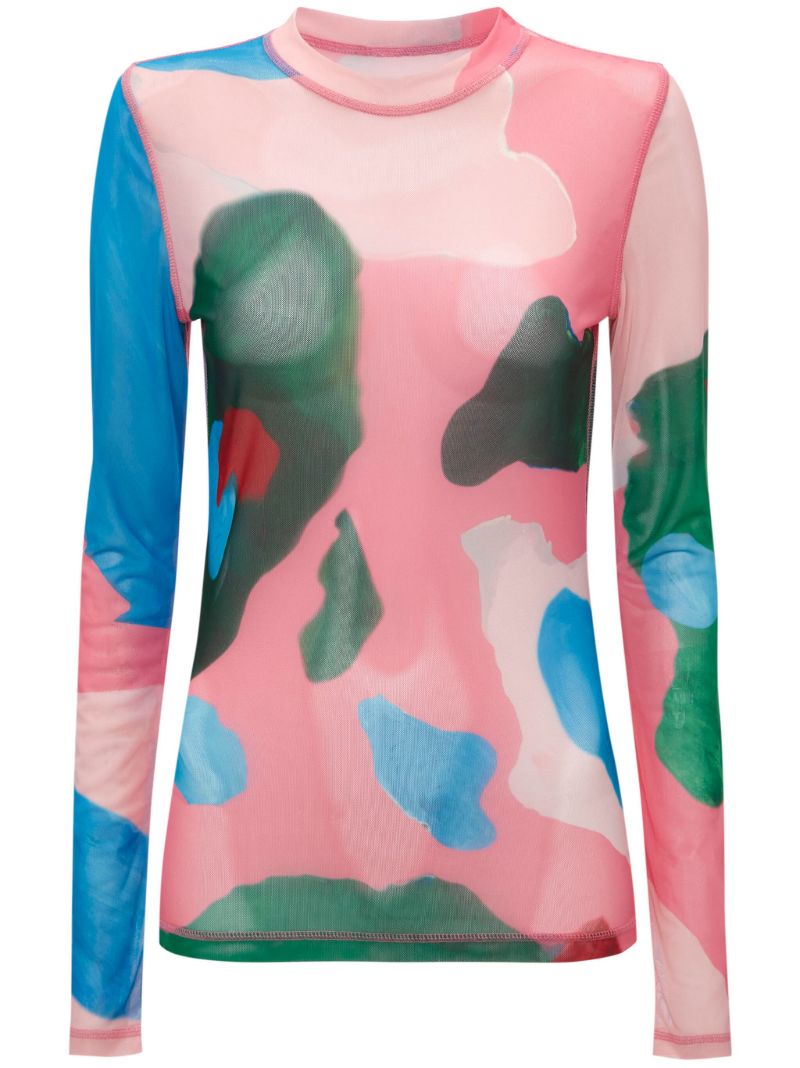 Pink Long-sleeve Mesh Top