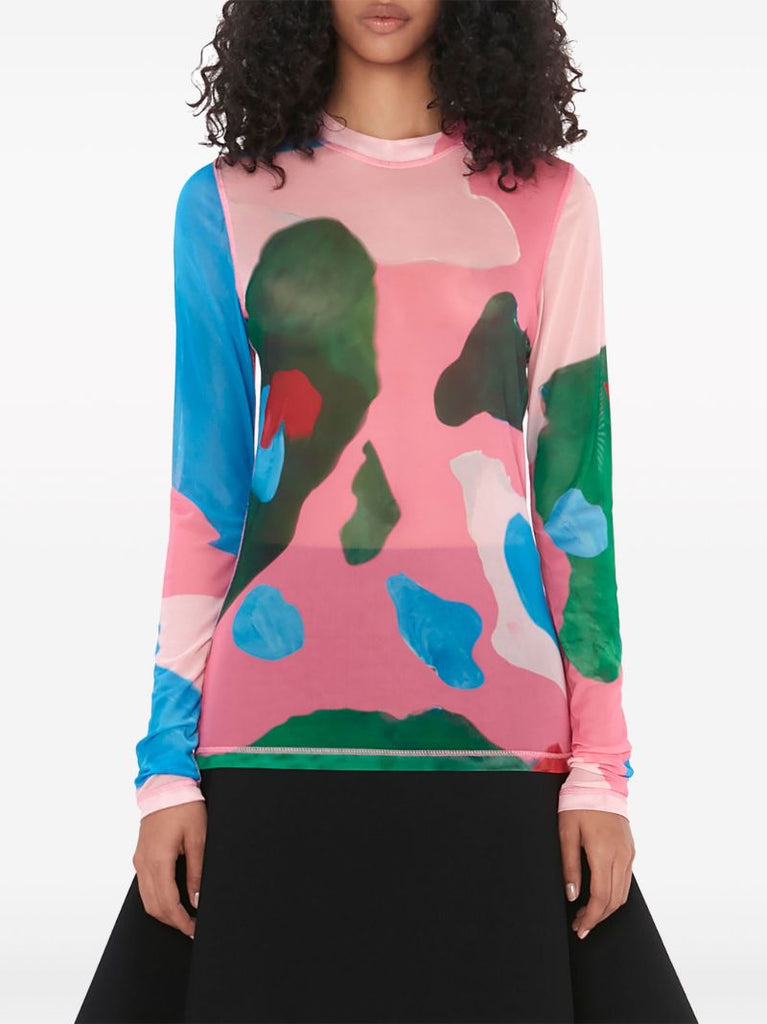 Pink Long-sleeve Mesh Top