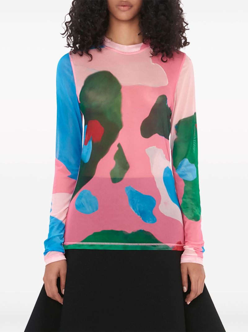 Pink Long-sleeve Mesh Top