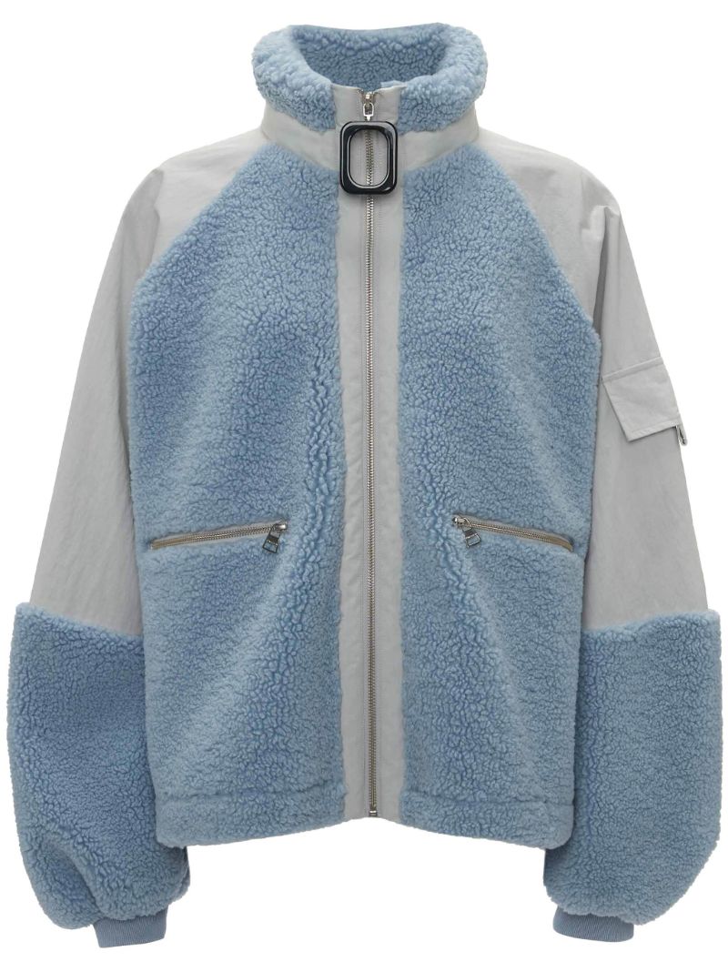Blue Colour-block Fleece Track Jacket