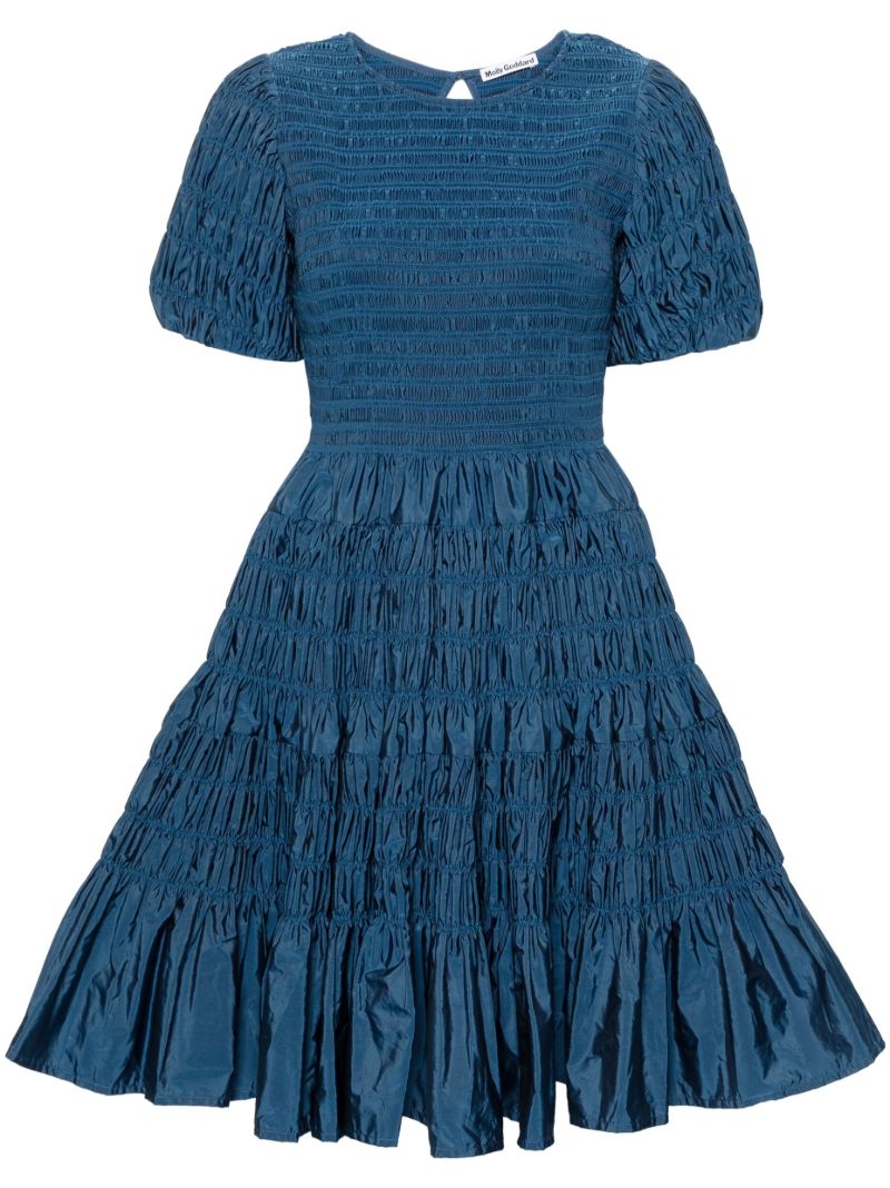 Blue Susanne Shirred Taffeta Dress