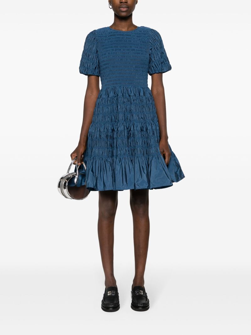Blue Susanne Shirred Taffeta Dress