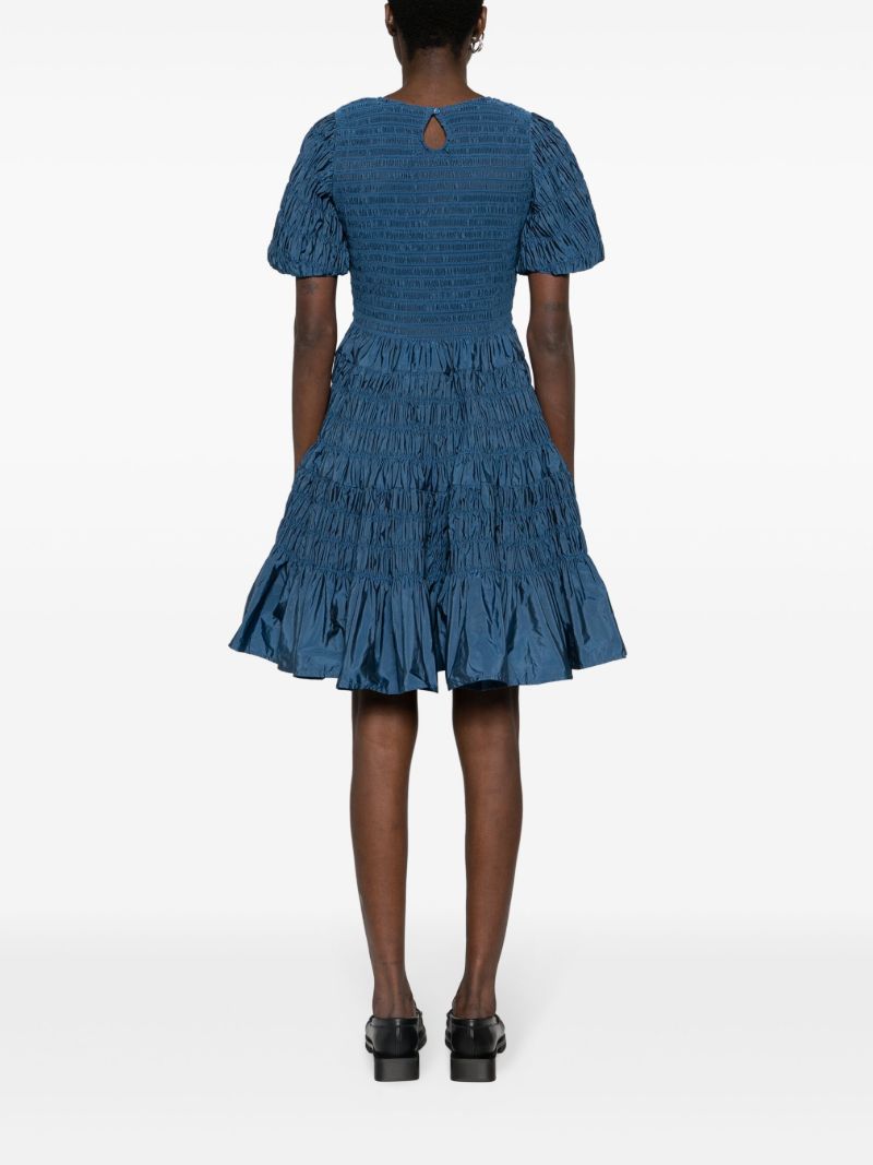 Blue Susanne Shirred Taffeta Dress