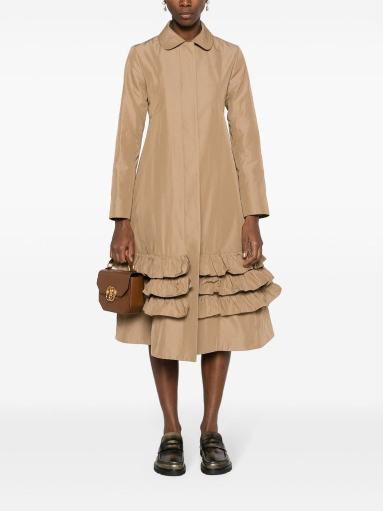 Brown Lacey Ruffled Single-breasted Coat