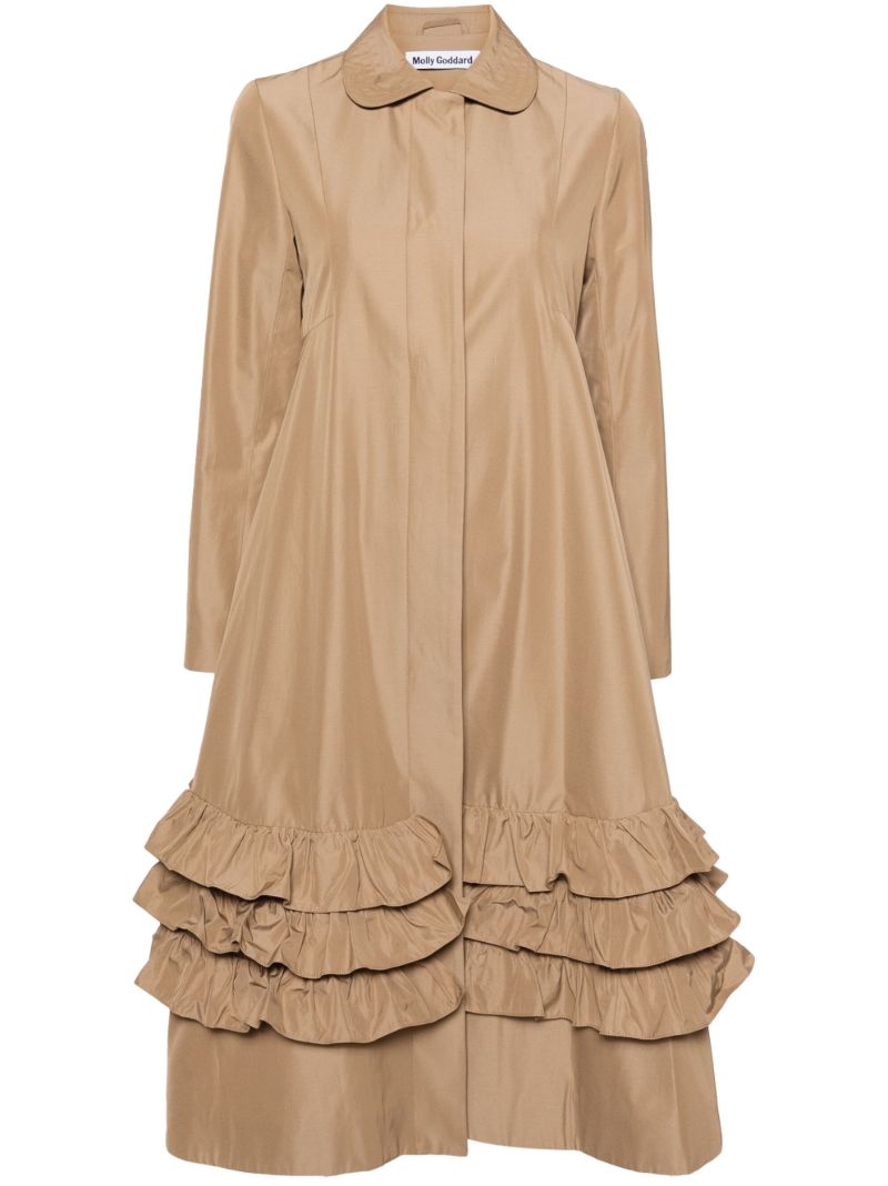 Brown Lacey Ruffled Single-breasted Coat