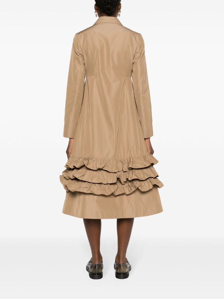 Brown Lacey Ruffled Single-breasted Coat