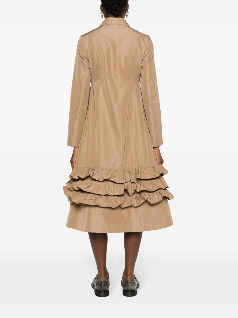 Brown Lacey Ruffled Single-breasted Coat
