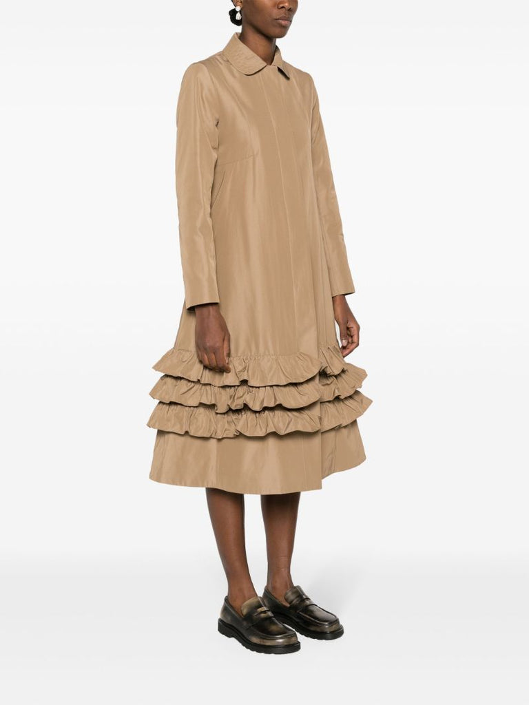Brown Lacey Ruffled Single-breasted Coat