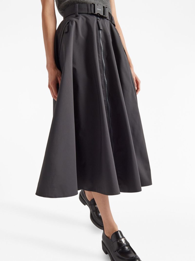 Grey Belted Midi Skirt