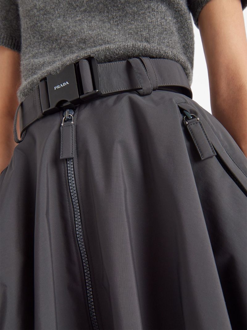 Grey Belted Midi Skirt