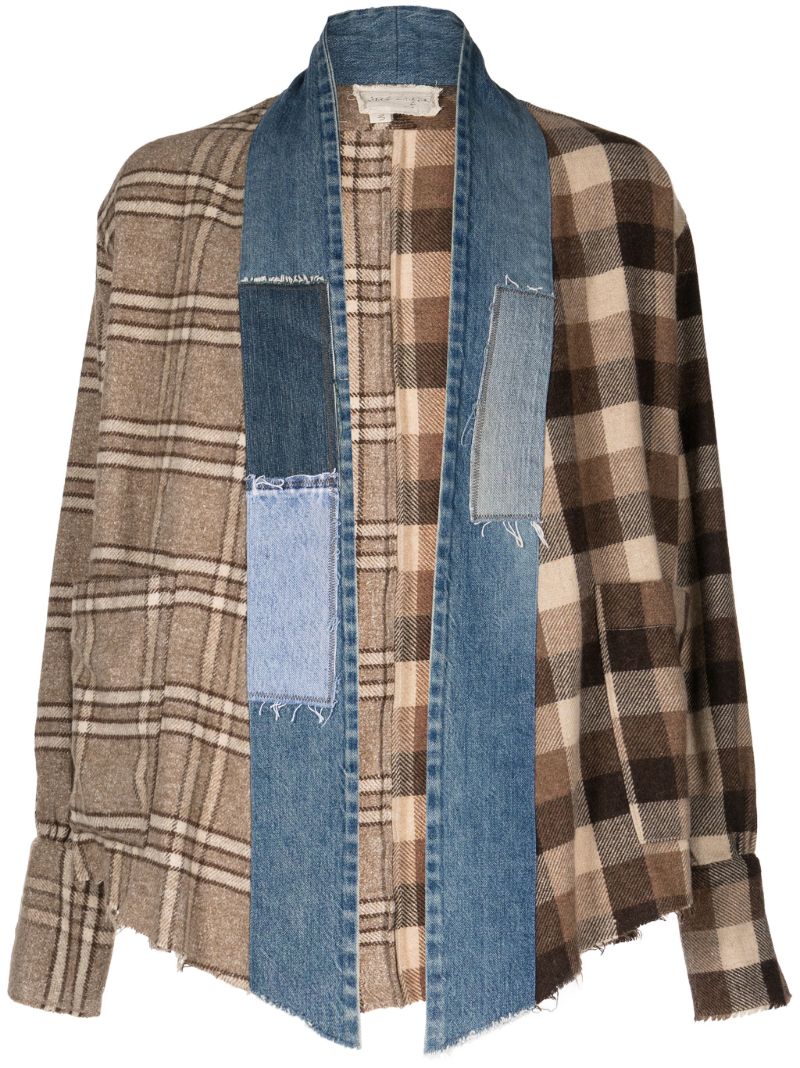 Brown Patchwork Check-print Shirt Jacket
