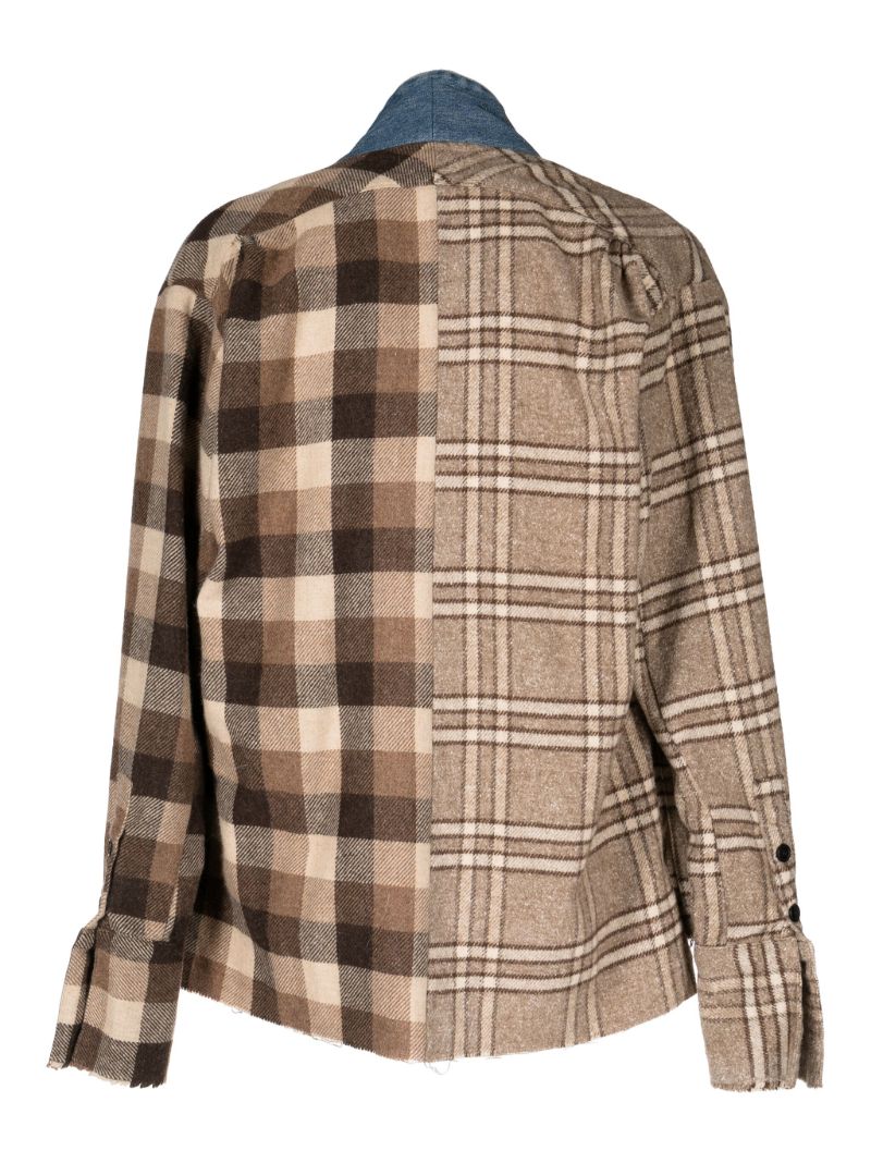 Brown Patchwork Check-print Shirt Jacket