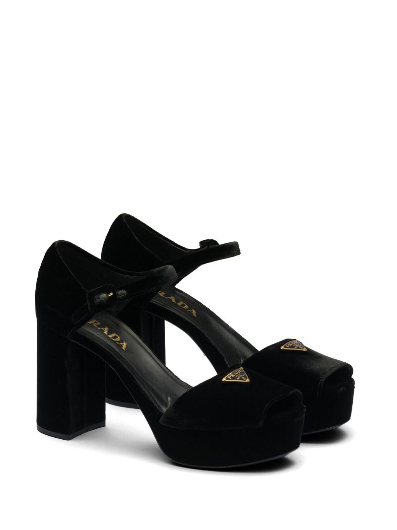 Black Plateau 95 Velvet Sandals