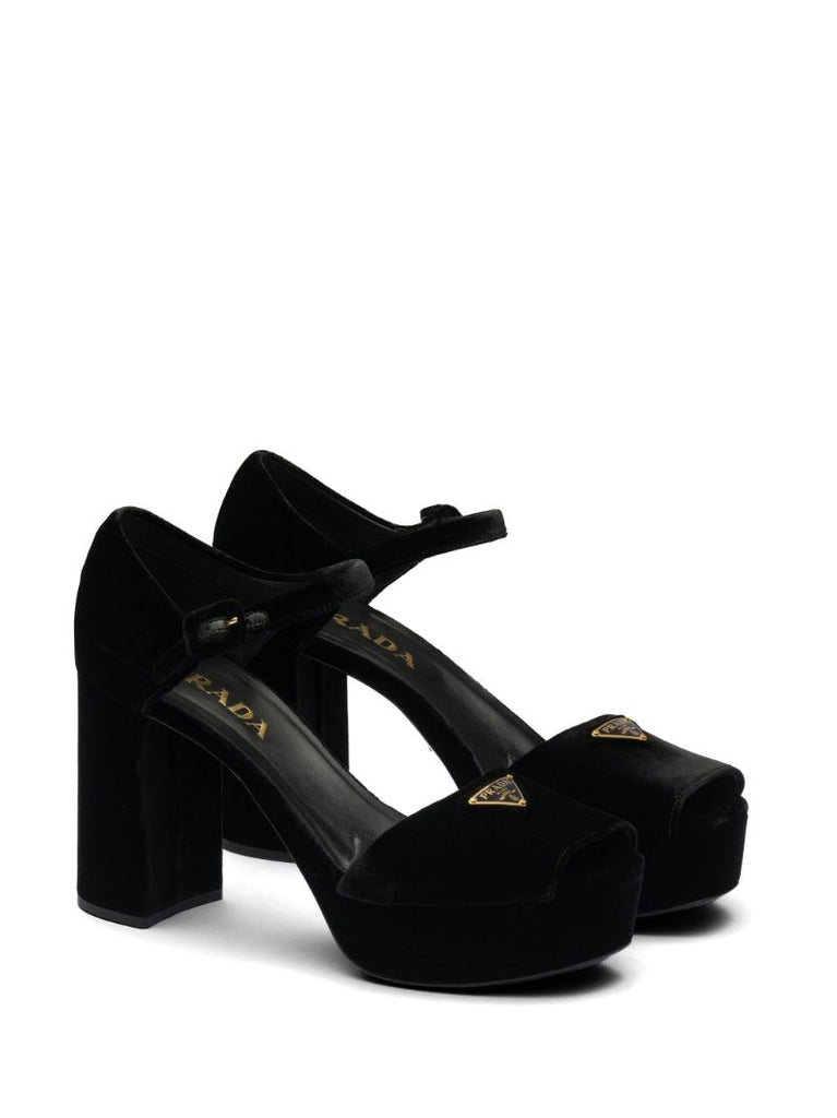 Black Plateau 95 Velvet Sandals