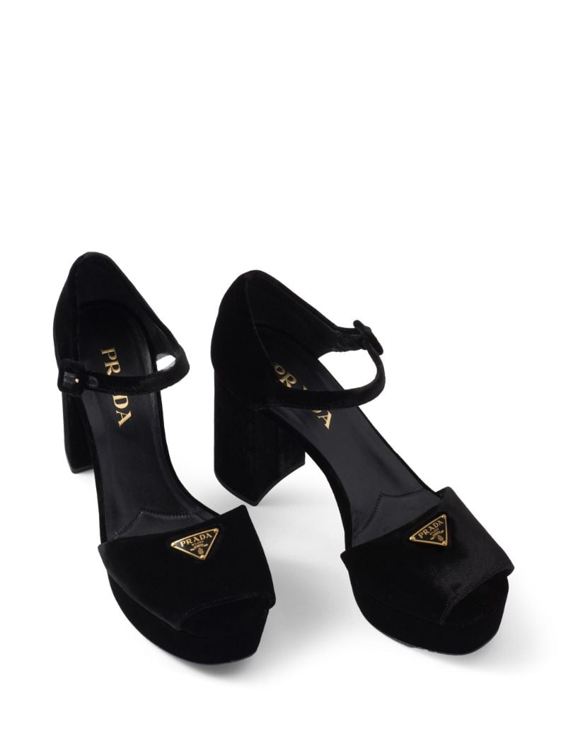 Black Plateau 95 Velvet Sandals