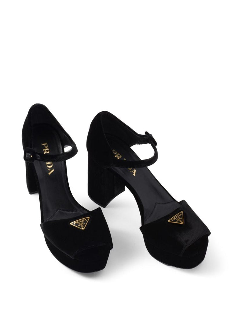 Black Plateau 95 Velvet Sandals