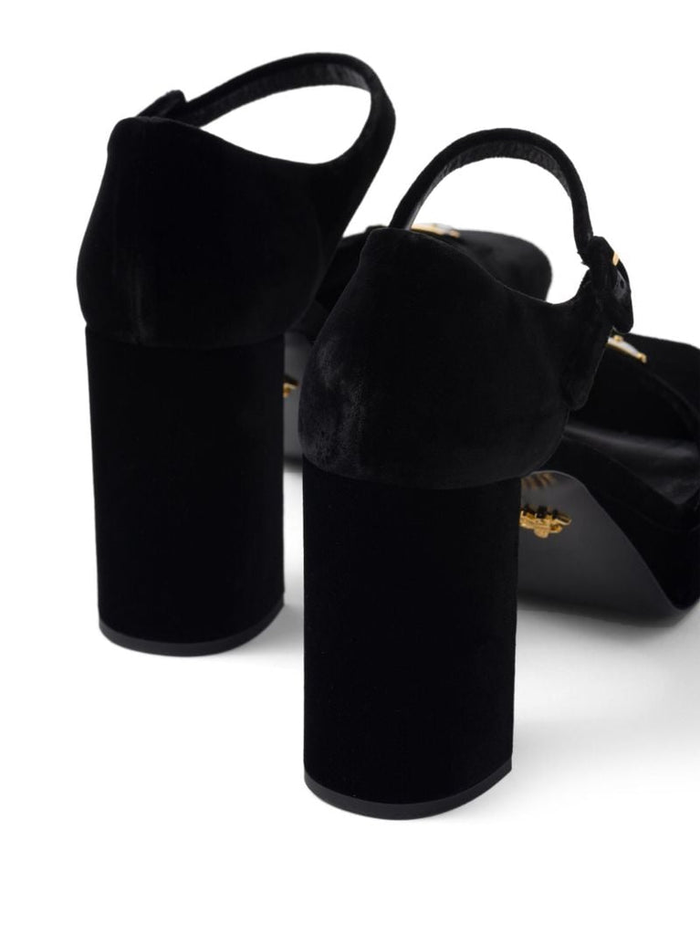 Black Plateau 95 Velvet Sandals
