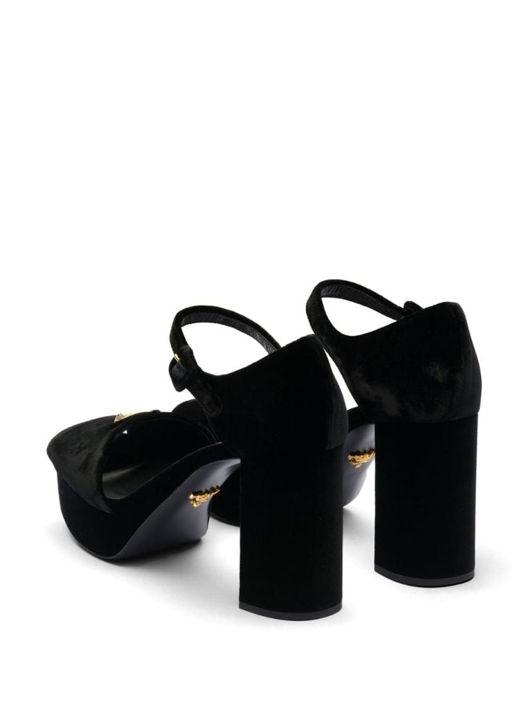 Black Plateau 95 Velvet Sandals