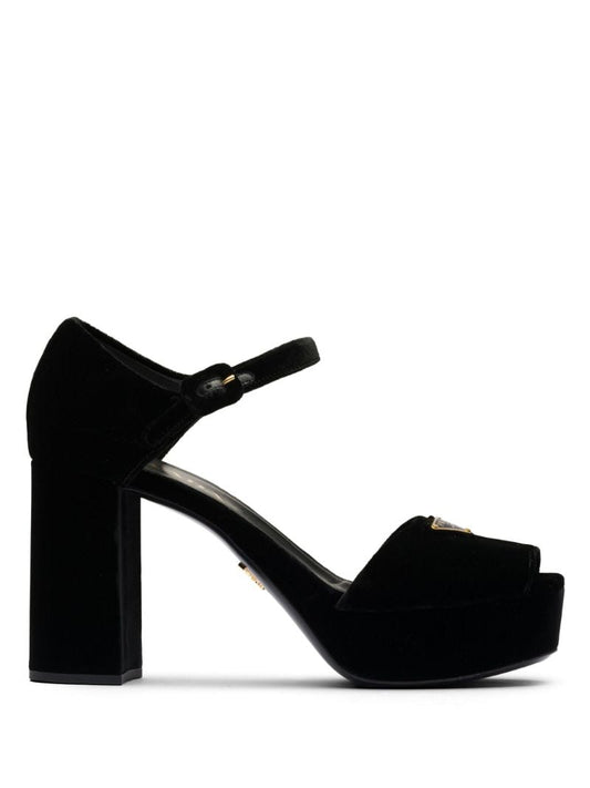 Black Plateau 95 Velvet Sandals