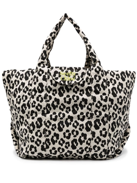 Black and Grey Laetizia Leopard-print Tote Bag