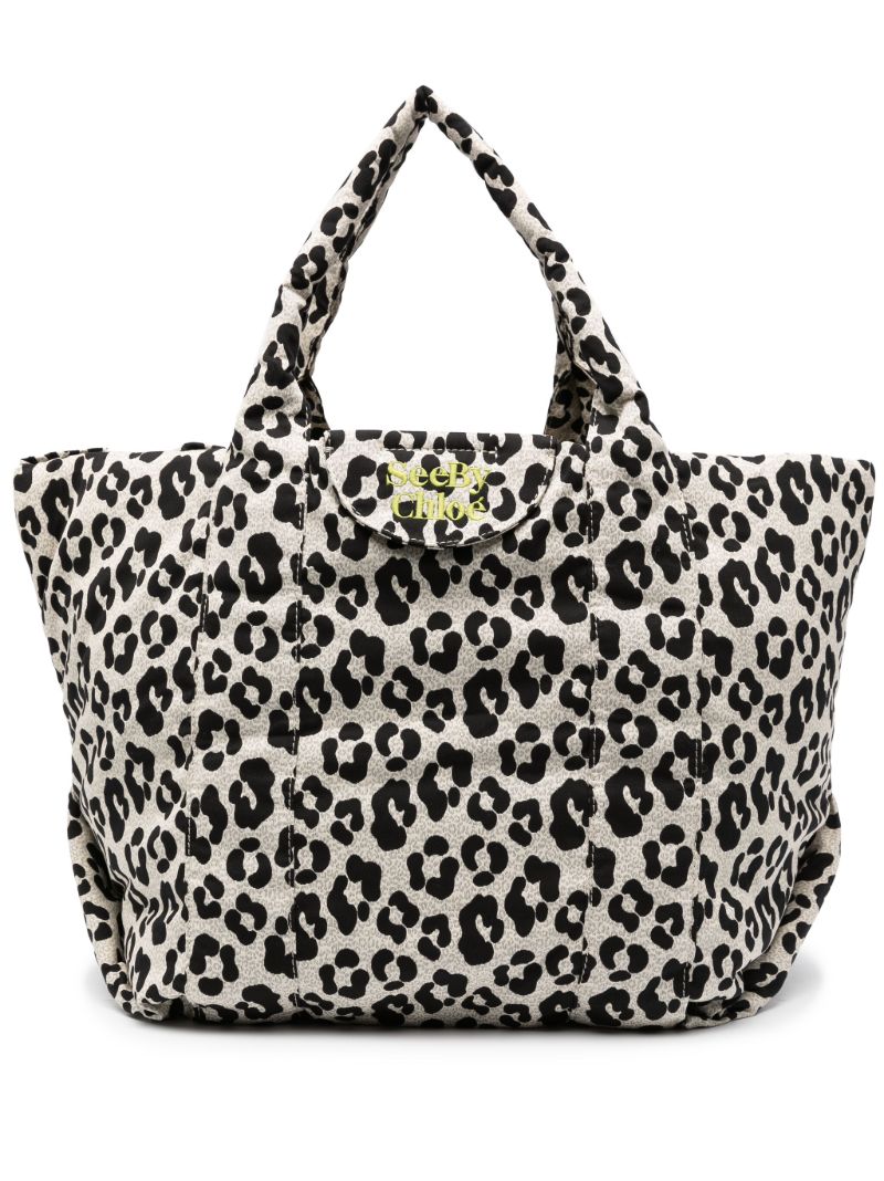 Black and Grey Laetizia Leopard-print Tote Bag
