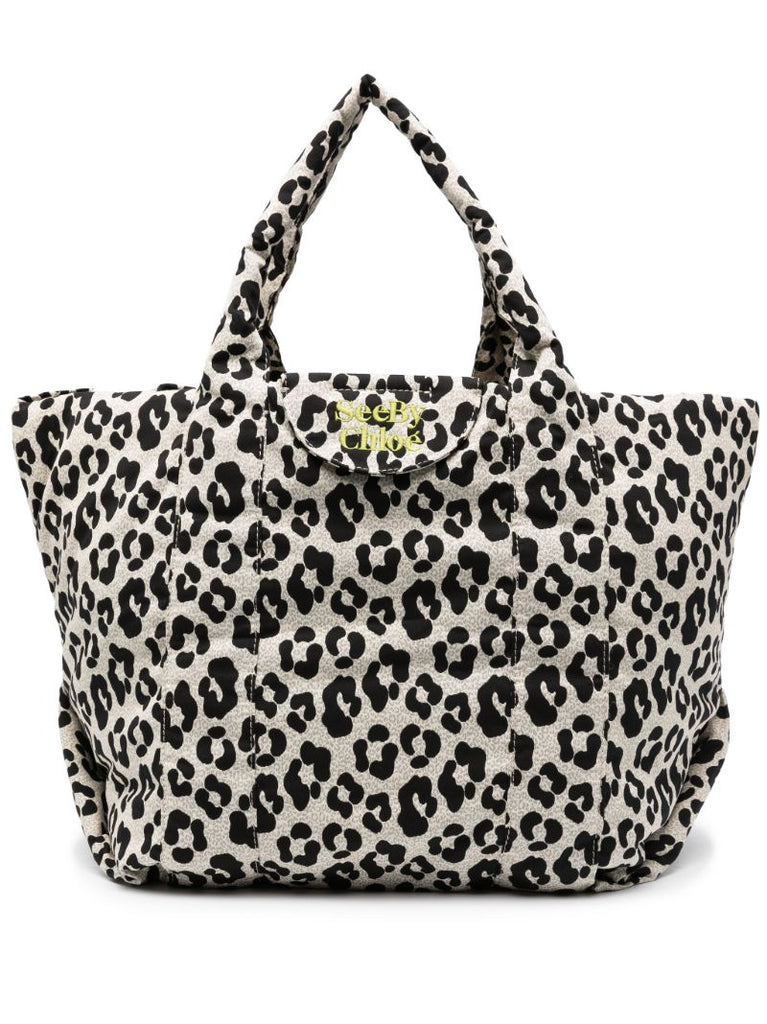 Black and Grey Laetizia Leopard-print Tote Bag