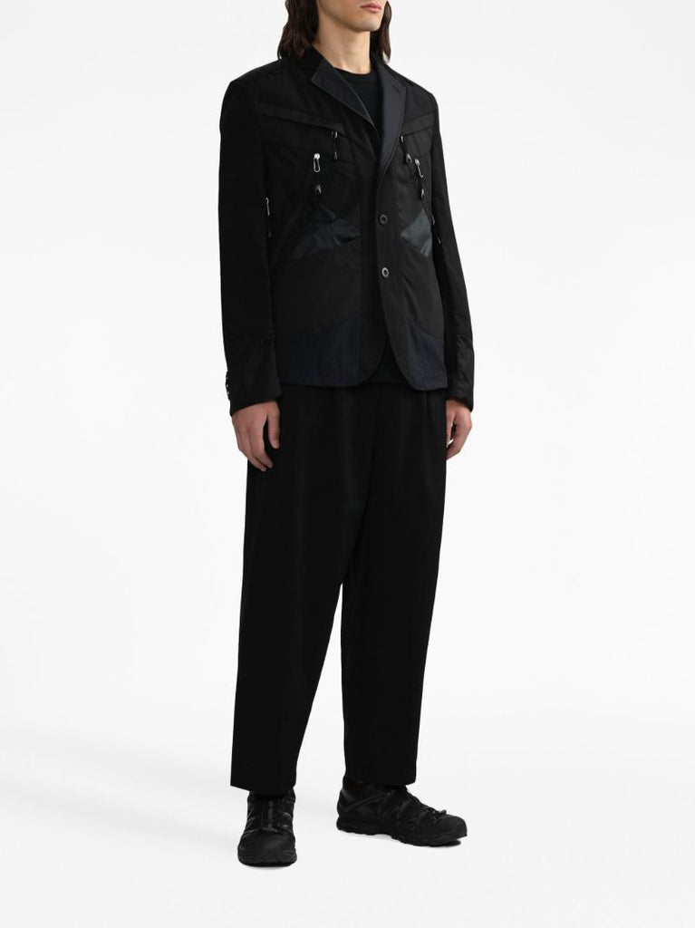Black Drop-crotch Straight-leg Trousers