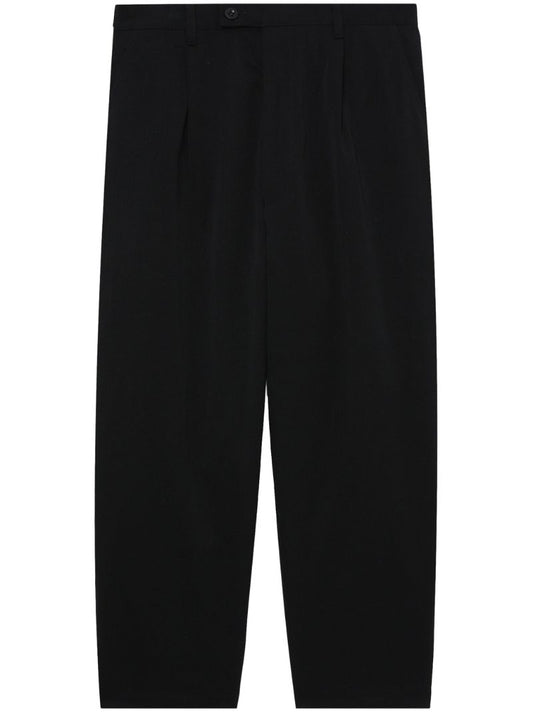 Black Drop-crotch Straight-leg Trousers