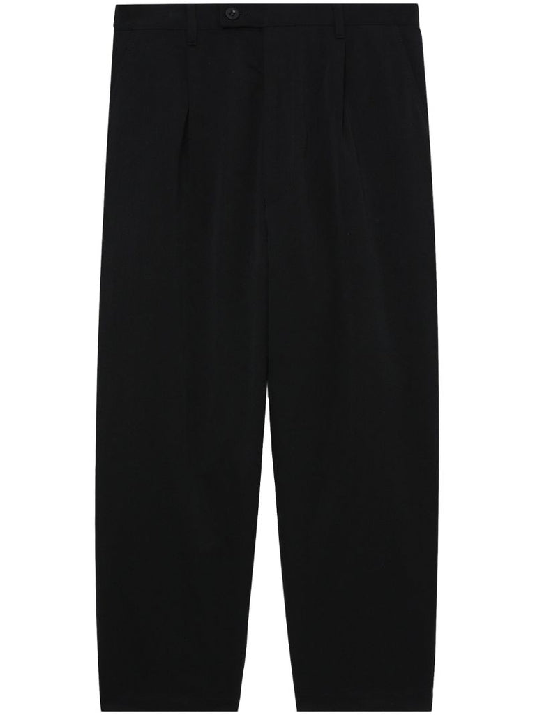 Black Drop-crotch Straight-leg Trousers