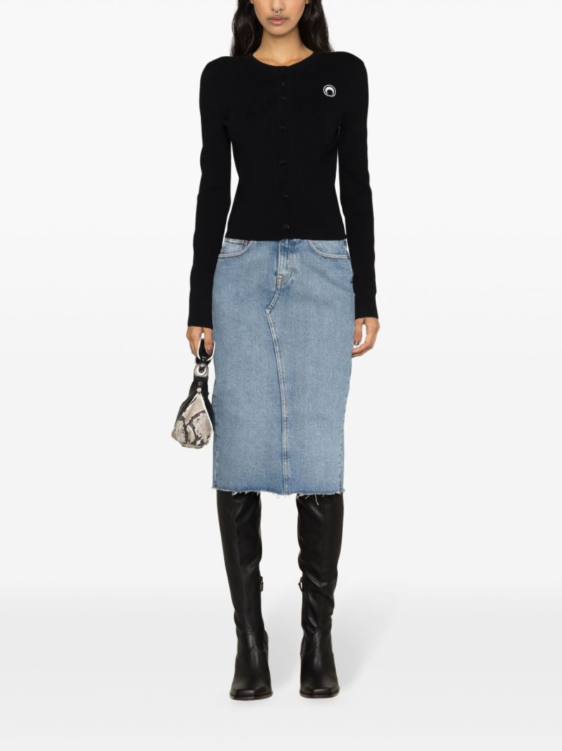 Black Crescent Moon-appliquÃ_x0083_Â© Ribbed Cardigan
