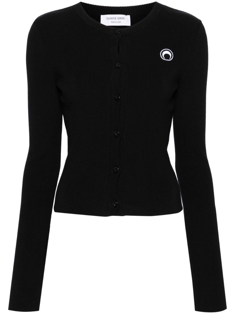 Black Crescent Moon-appliquÃ_x0083_Â© Ribbed Cardigan