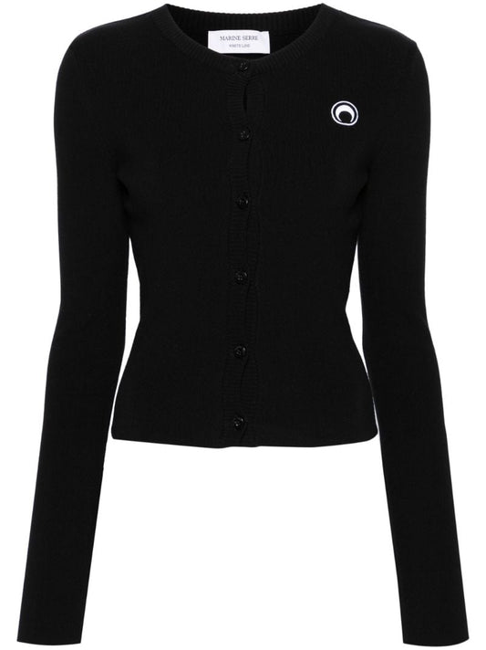 Black Crescent Moon-appliquÃ_x0083_Â© Ribbed Cardigan