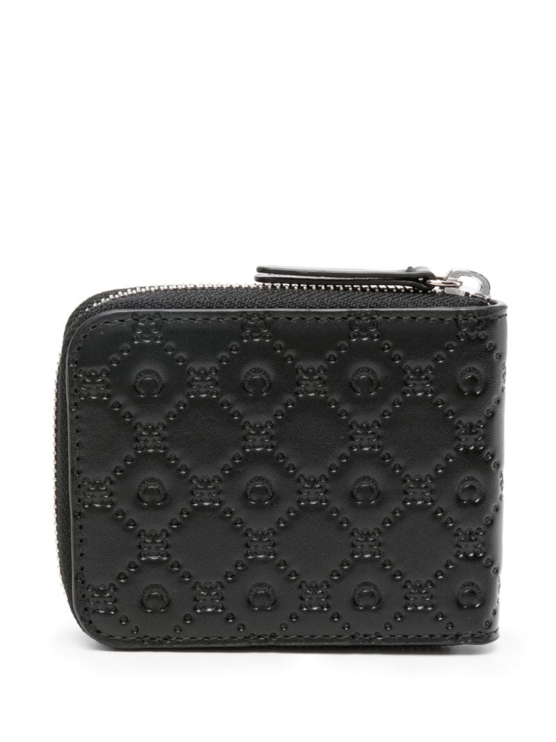Black Moonogram-stitching Leather Wallet