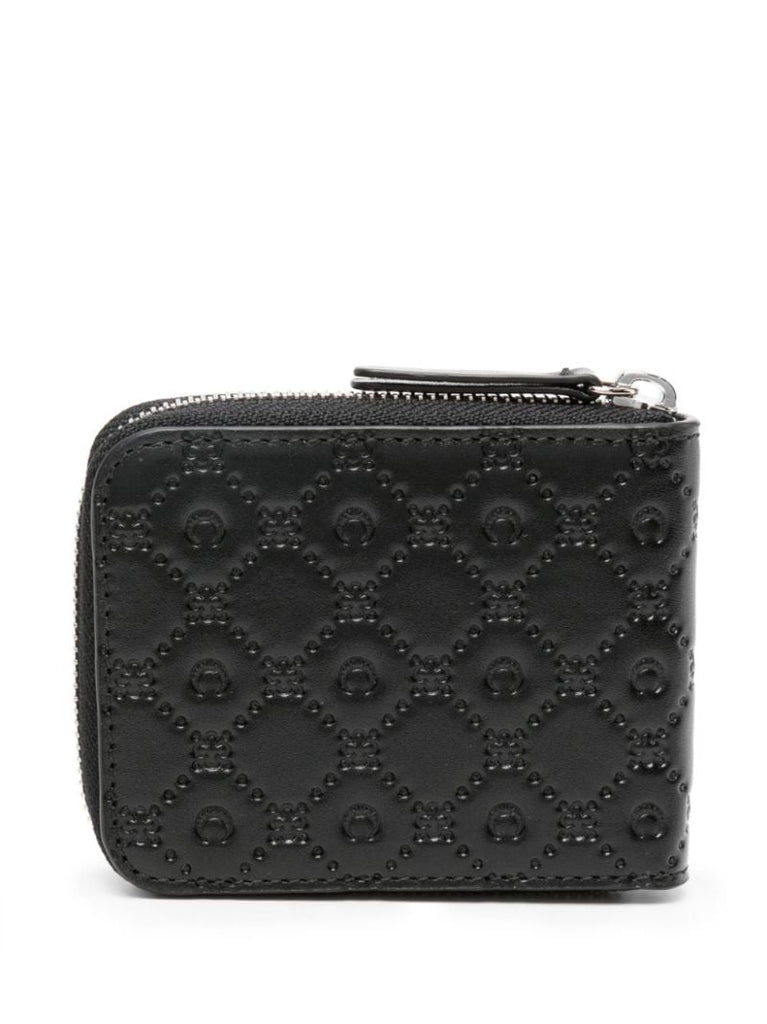 Black Moonogram-stitching Leather Wallet