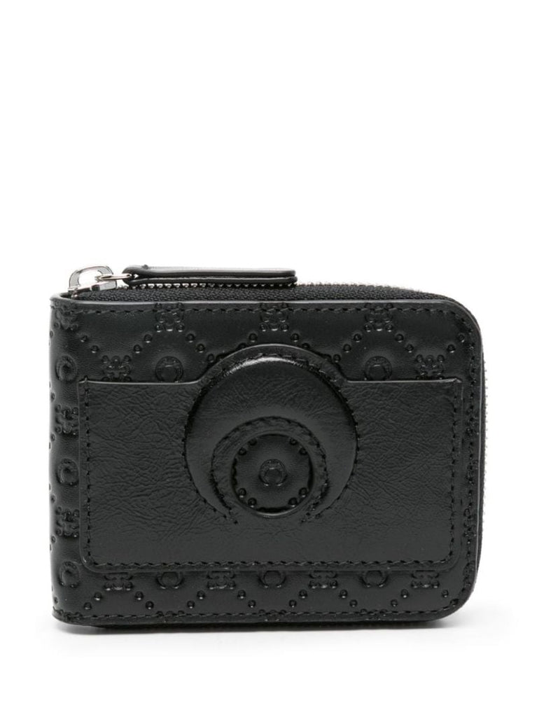 Black Moonogram-stitching Leather Wallet