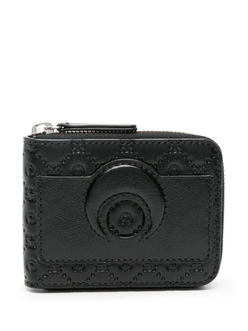 Black Moonogram-stitching Leather Wallet