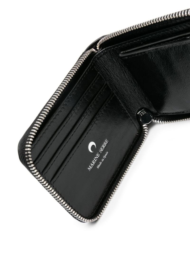 Black Moonogram-stitching Leather Wallet
