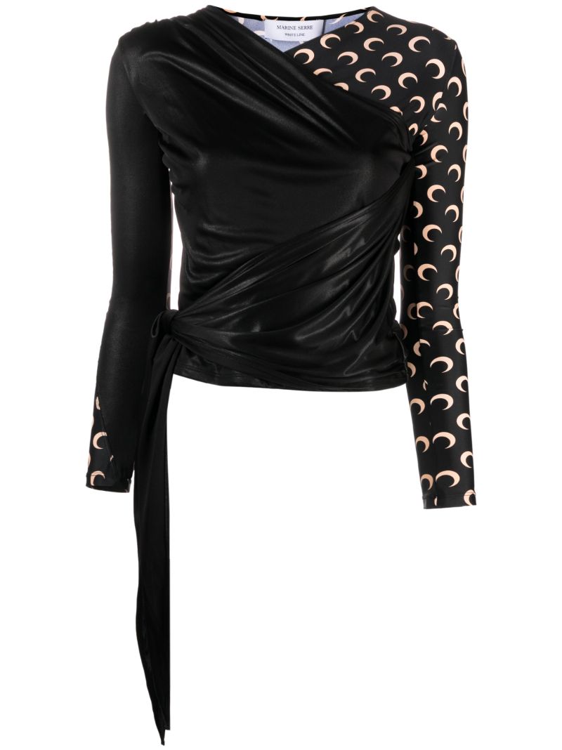 Black Regenerated Jersey Draped Top