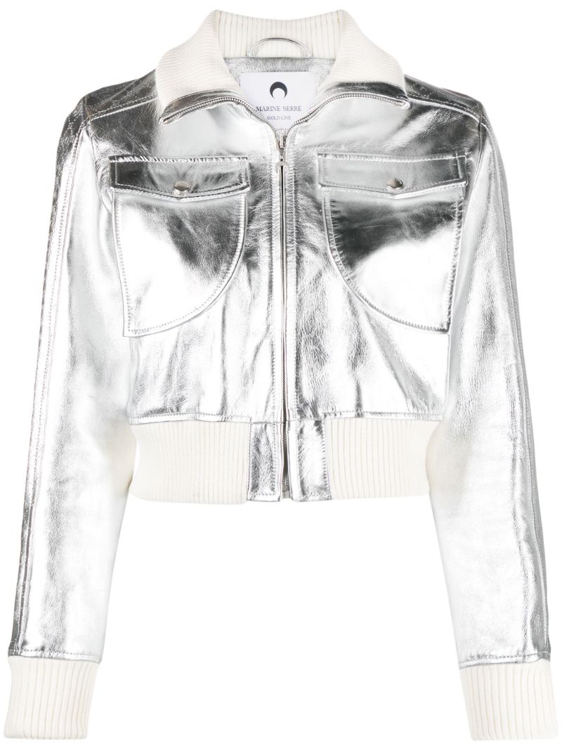 Silver-tone Laminated Leather Boxy Jacket