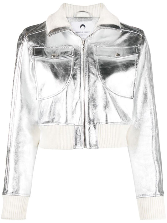 Silver-tone Laminated Leather Boxy Jacket