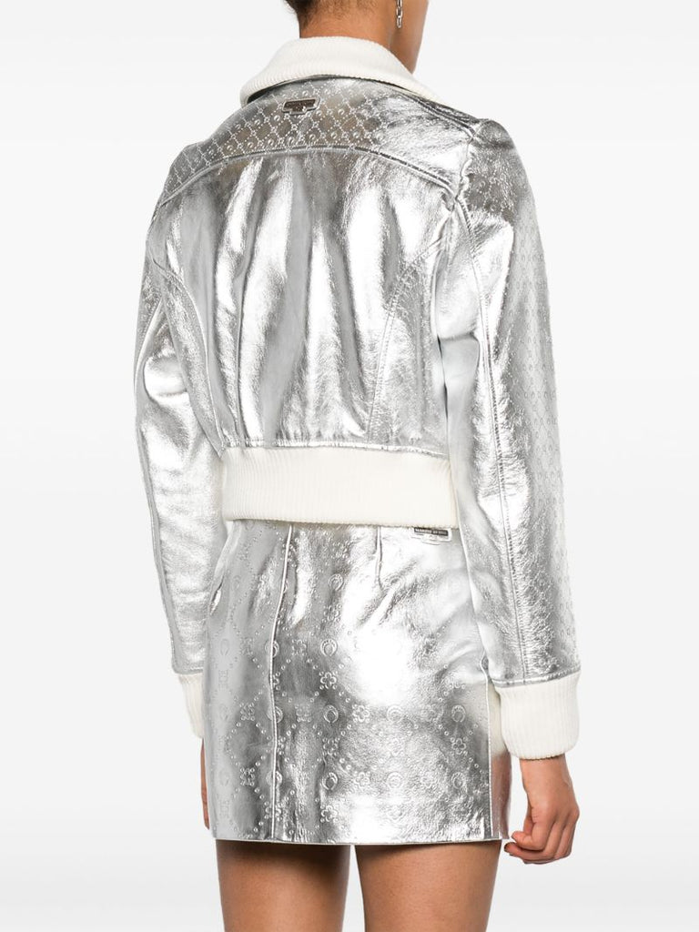 Silver-tone Laminated Leather Boxy Jacket