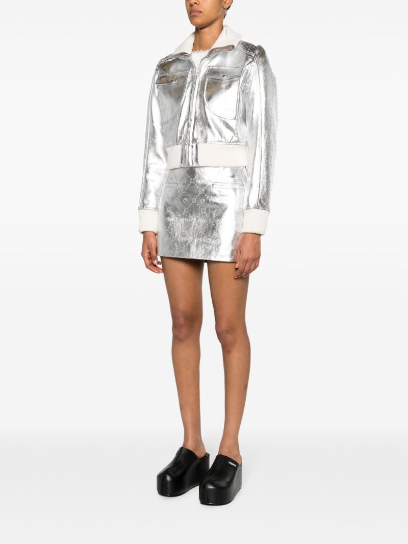 Silver-tone Laminated Leather Boxy Jacket