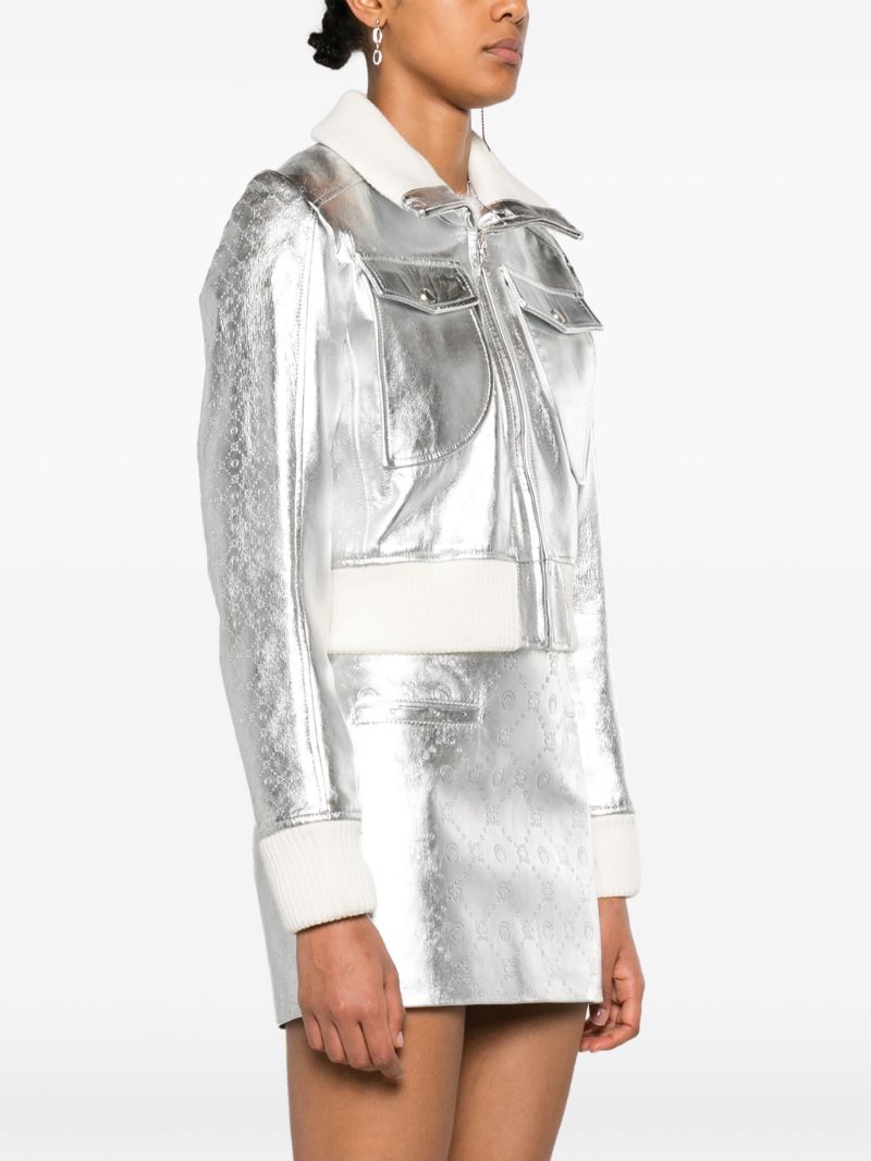 Silver-tone Laminated Leather Boxy Jacket