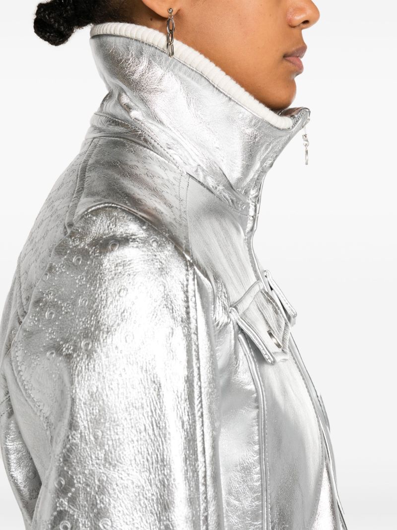 Silver-tone Laminated Leather Boxy Jacket