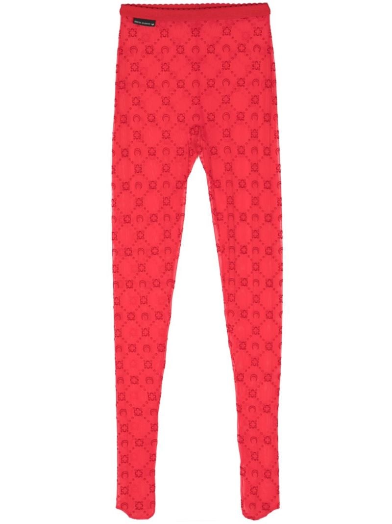 Red Moonogram Flocked Tulle Tights