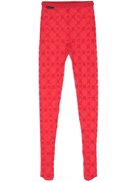Red Moonogram Flocked Tulle Tights