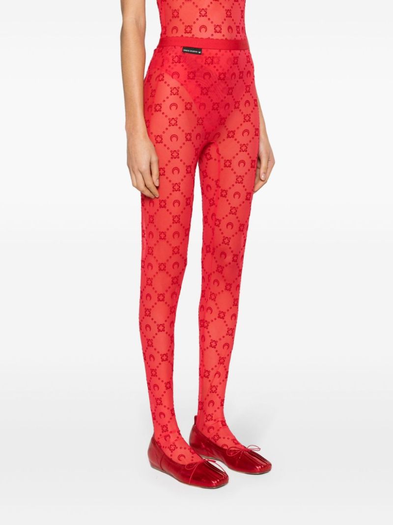 Red Moonogram Flocked Tulle Tights