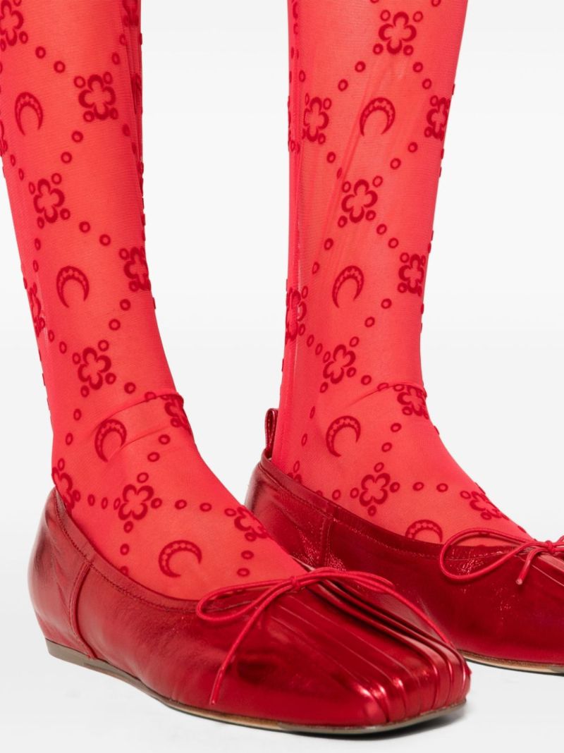 Red Moonogram Flocked Tulle Tights