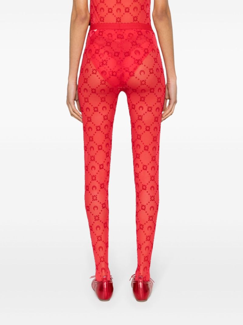 Red Moonogram Flocked Tulle Tights